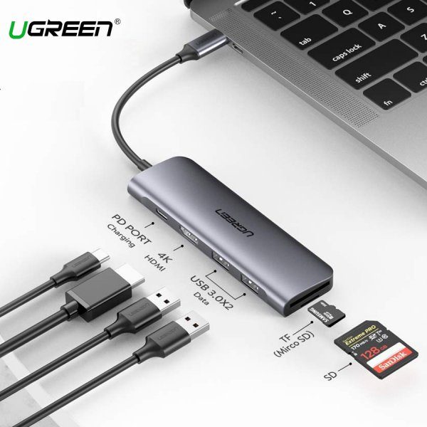 Cổng Chuyển Đổi USB-C Sang HDMI + USB 3.0*2 + SD/TF + PD Ugreen (70411)