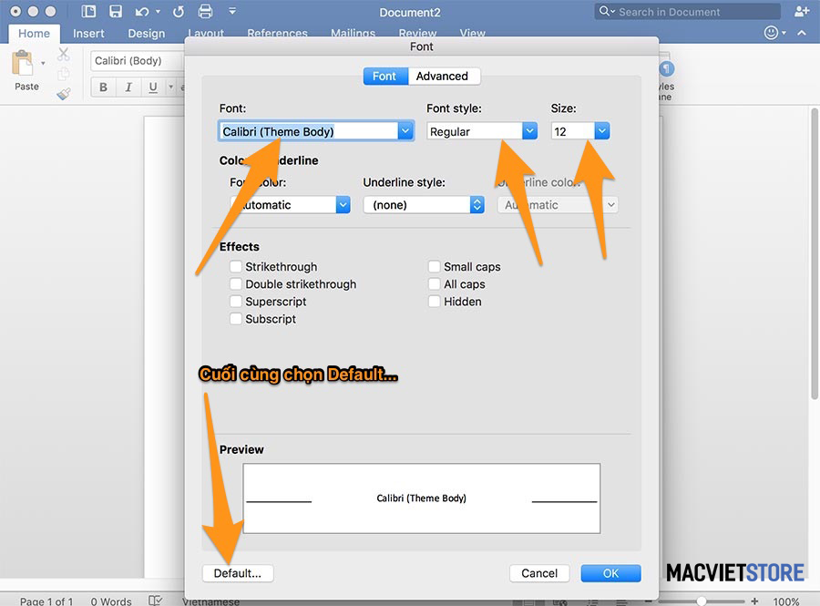 cài đặt font mặc định cho word trên MacOS