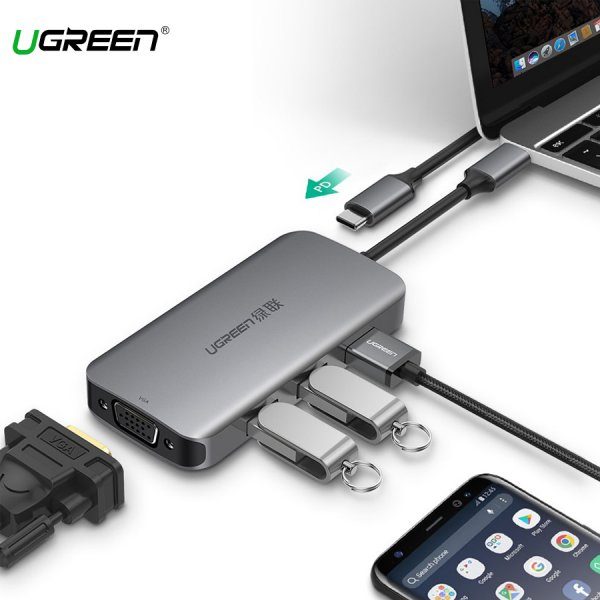 Cáp Chuyển USB-C Sang VGA+USB 3.0*3 + PD Ugreen (50210)